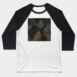 Autumn leaves structure print. Fallen dark leaves skeleton illustration. Abstract stylized feathers Baseball T-Shirt